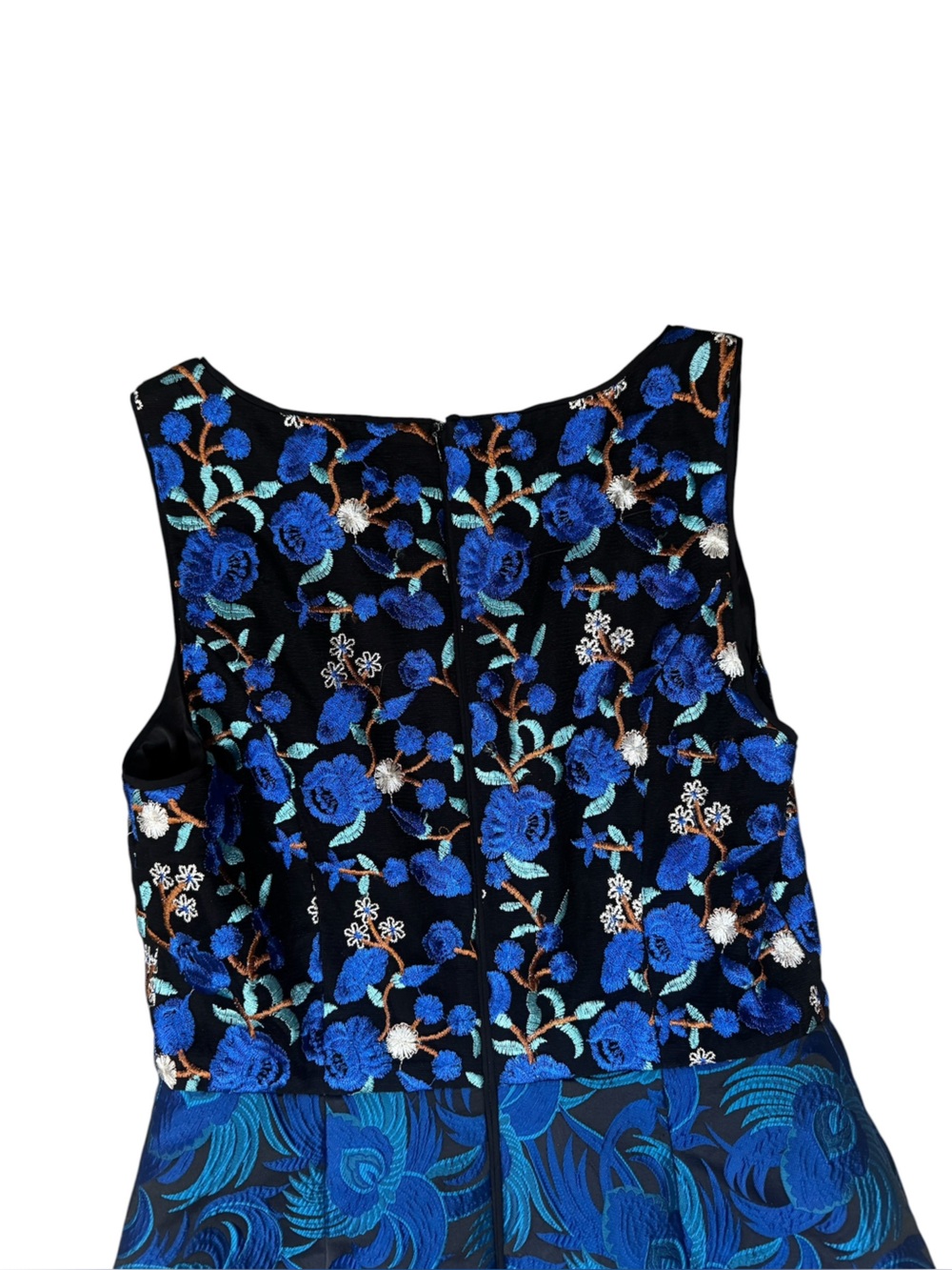 Belle Badgley Mischka Blue Embroidered High Low Jacquard Dress Size 6 - Picture 12 of 15